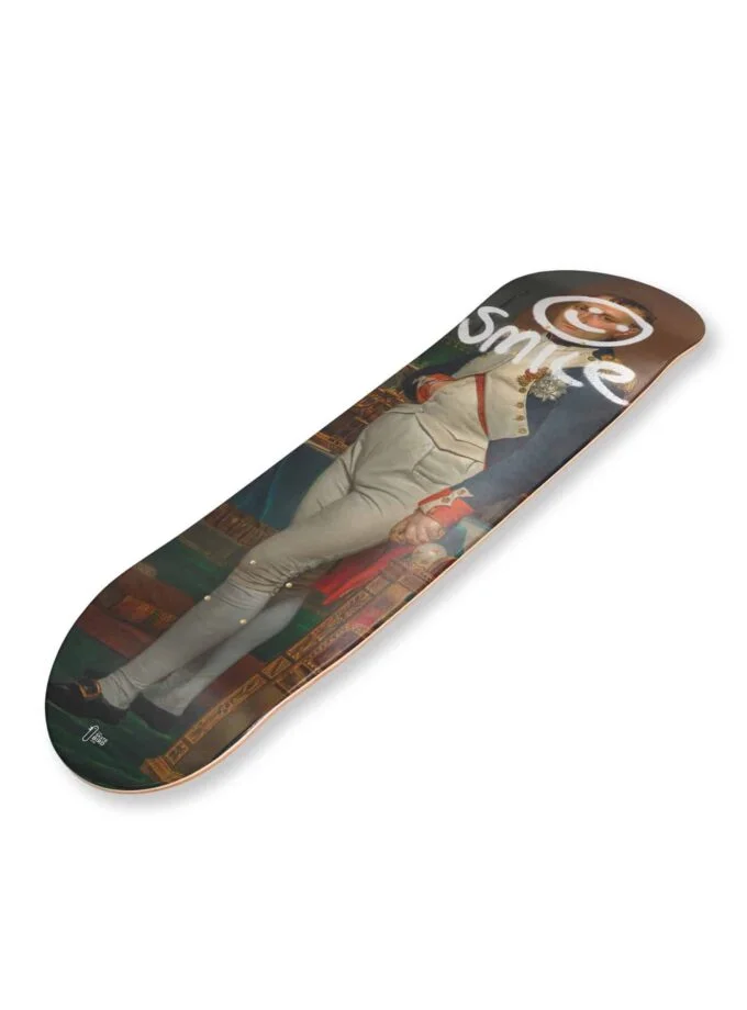 Planche de skateboard / skate art "Tag#3" représentant une peinture de Napoléon avec un smiley