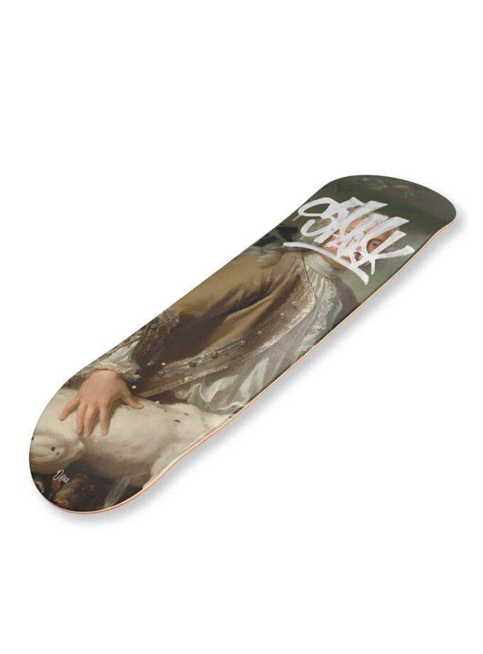 Planche de skateboard / skate art "Tag#3" représentant un tag sur une peinture classique